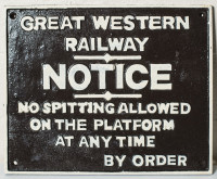 'No Spitting' sign. Rustic hand painted in traditional brown and cream. Very heavy.